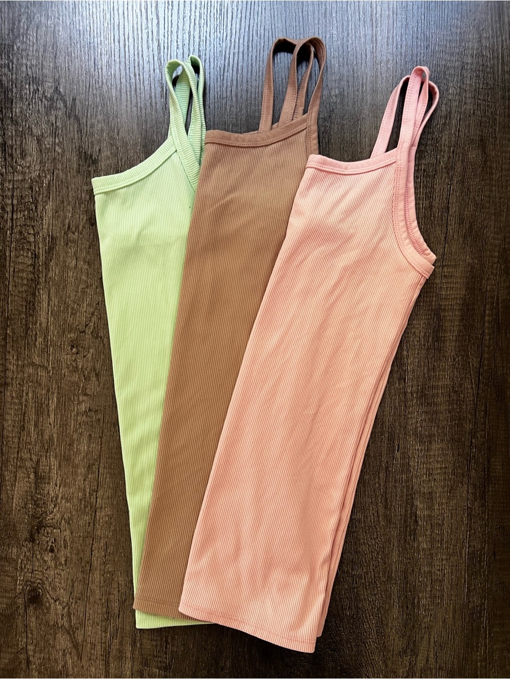 No Boundaries Ribbed Camisole Trio in Pink, Brown & Light Green